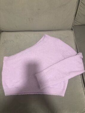 Cotton Candy Lilac one Shoulder Fuzzy Sweater crop
